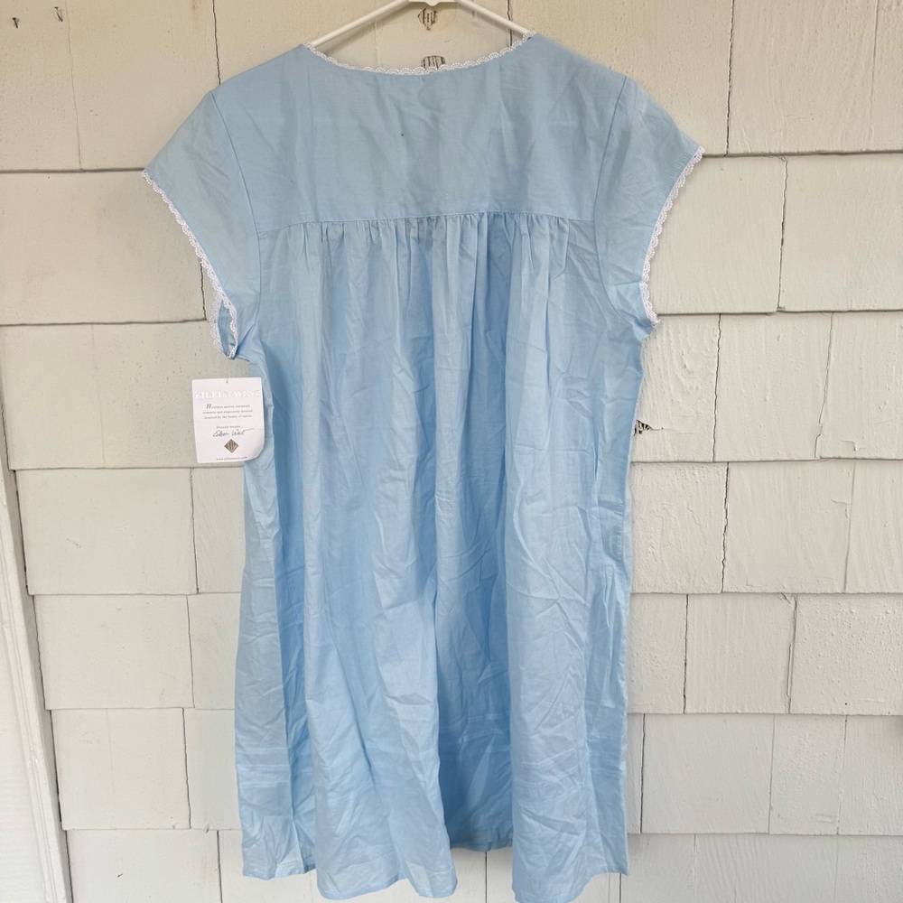 Eileen West Cap Sleeve Button Front Cotton Nightgown Blue size Large NWT NEW - Picture 7 of 7